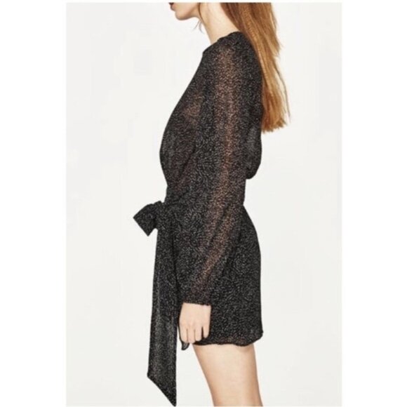Zara Trafaluc Sheer Polka Dot Wrap Dress US S - Picture 2 of 5